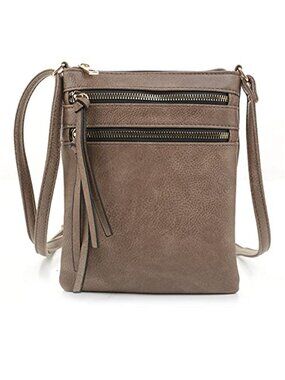 Womens PU Leather Crossbody Bag Double Zip Shoulder Purse Adjustable Strap